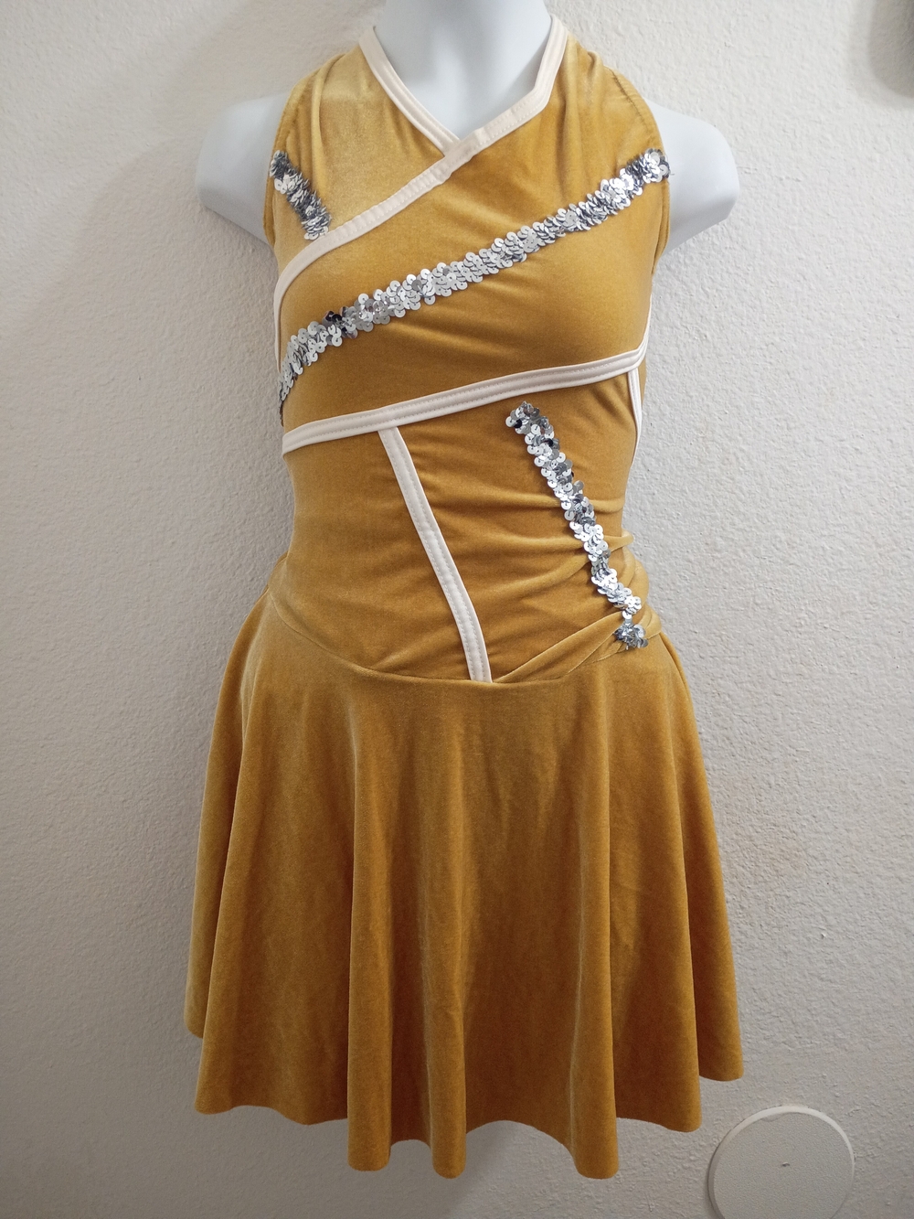 Mustard Sequin Trim Sleeveless  Dress